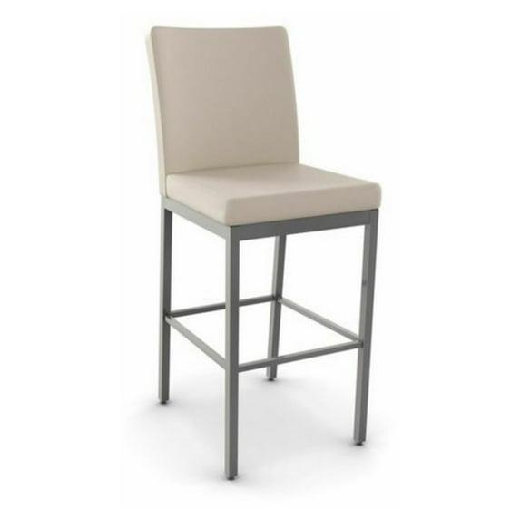 Amisco Perry Upholstered Barstool Cream/Gray: Faux Leather, Steel Frame, 30" Fixed Height