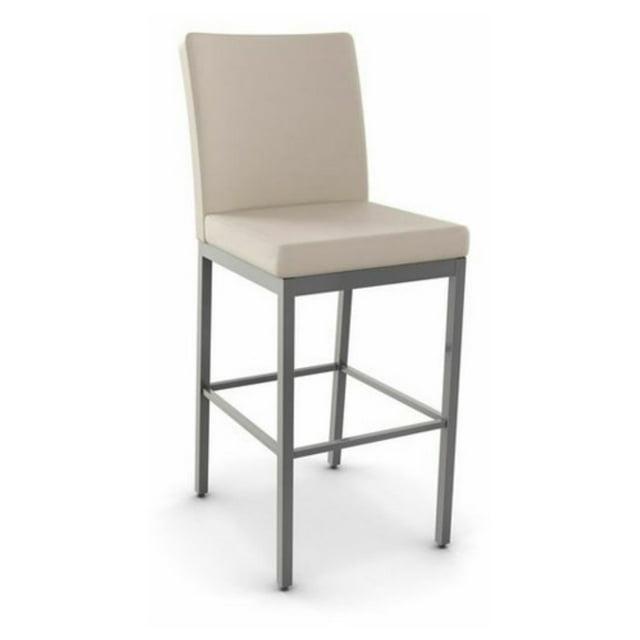 Amisco Perry Upholstered Barstool Cream/Gray: Faux Leather, Steel Frame, 30" Fixed Height