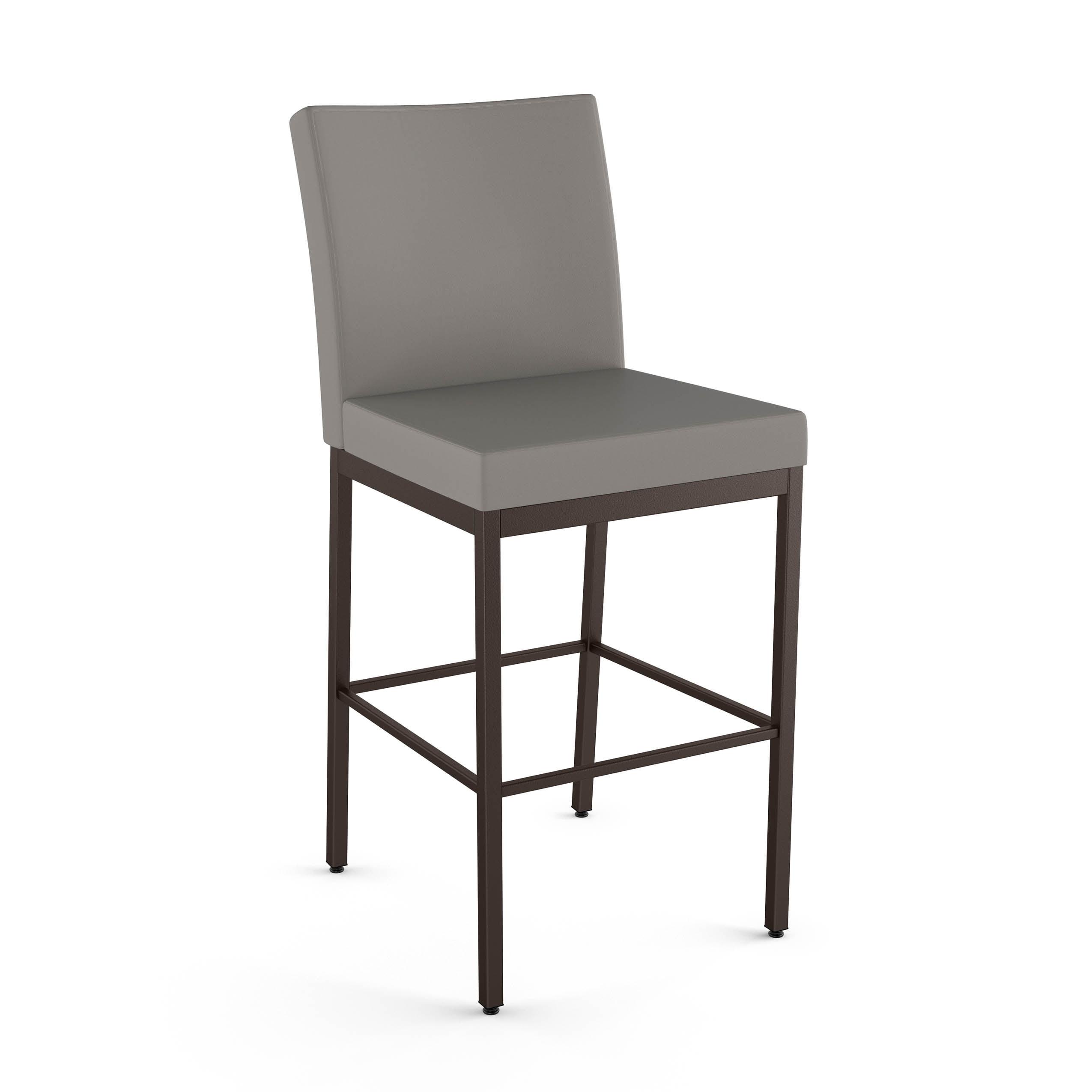 Taupe Grey Faux Leather Counter Stool with Dark Brown Metal Frame