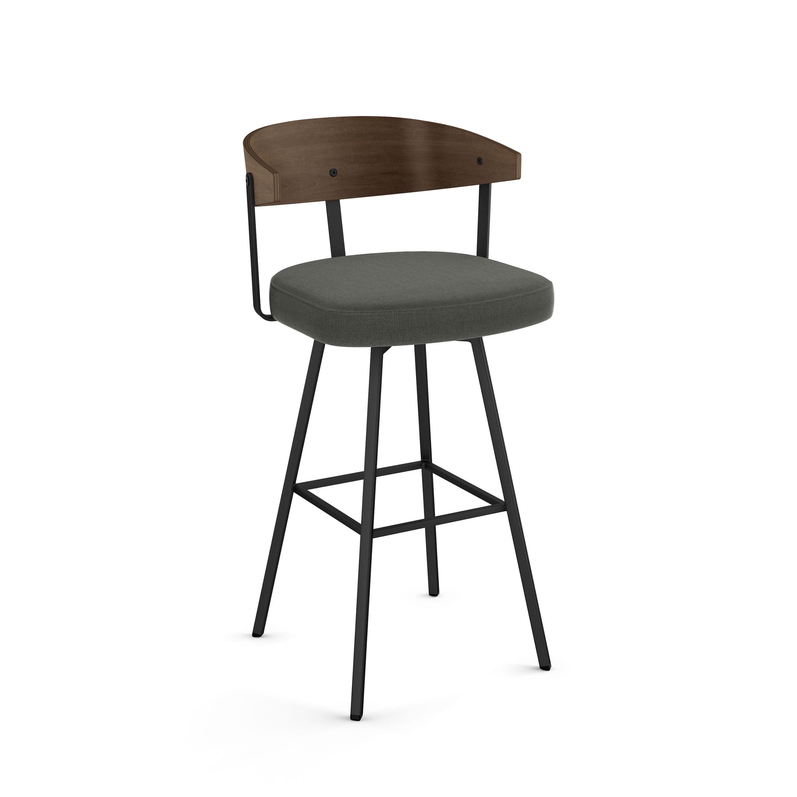 Charcoal Gray Swivel Bar Stool with Wooden Back