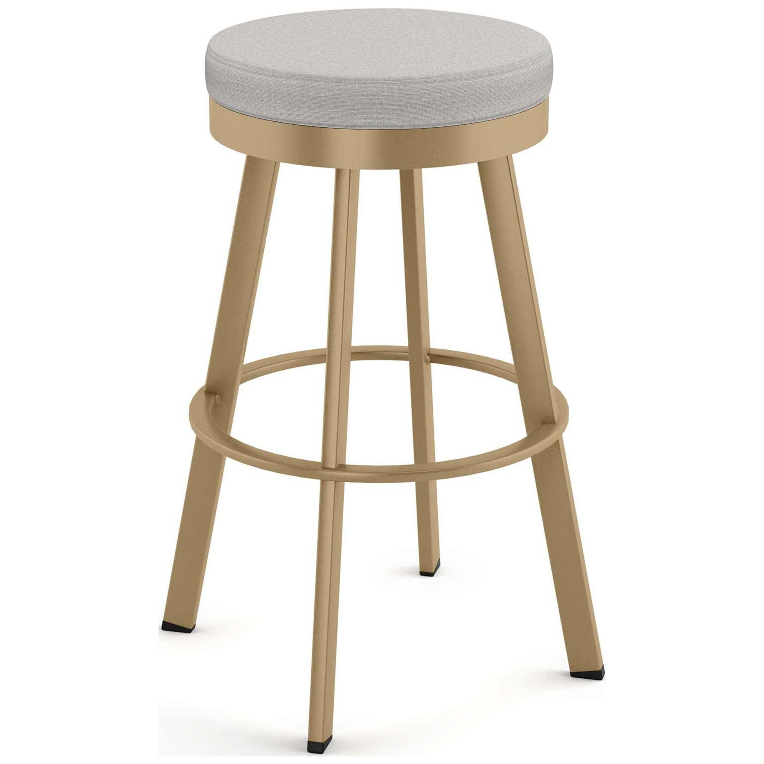 Light Grey Polyester and Golden Metal Swivel Bar Stool, 30" Height