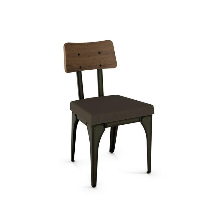 Amisco Symmetry Dining Chair - Dark Brown Grey Polyester / Light Brown Distressed Wood / Dark Grey Metal (Set of 2)