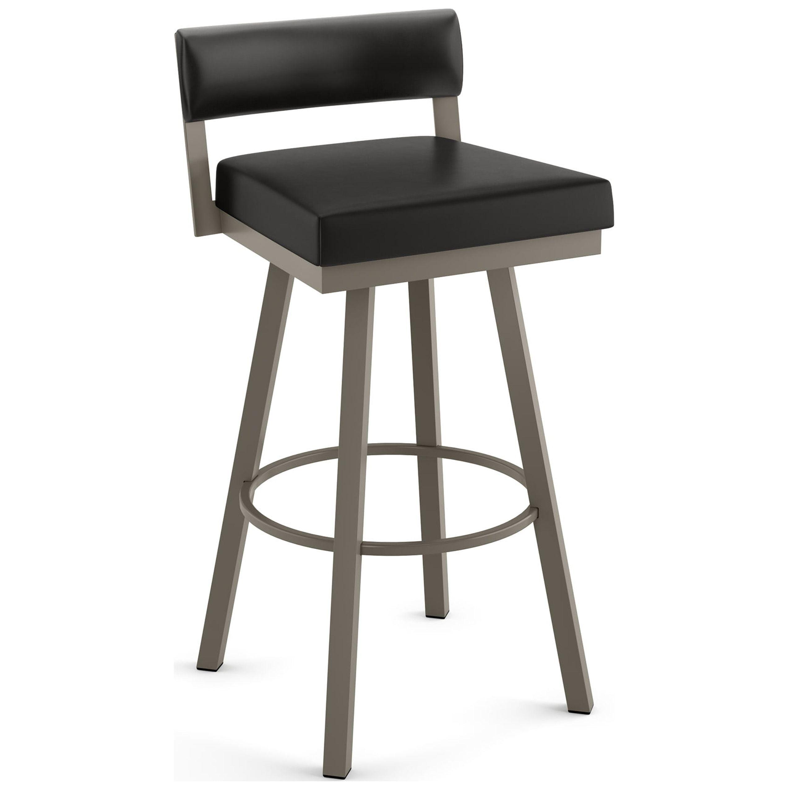 Travis 34" Swivel Counter Stool in Black Faux Leather and Grey Metal