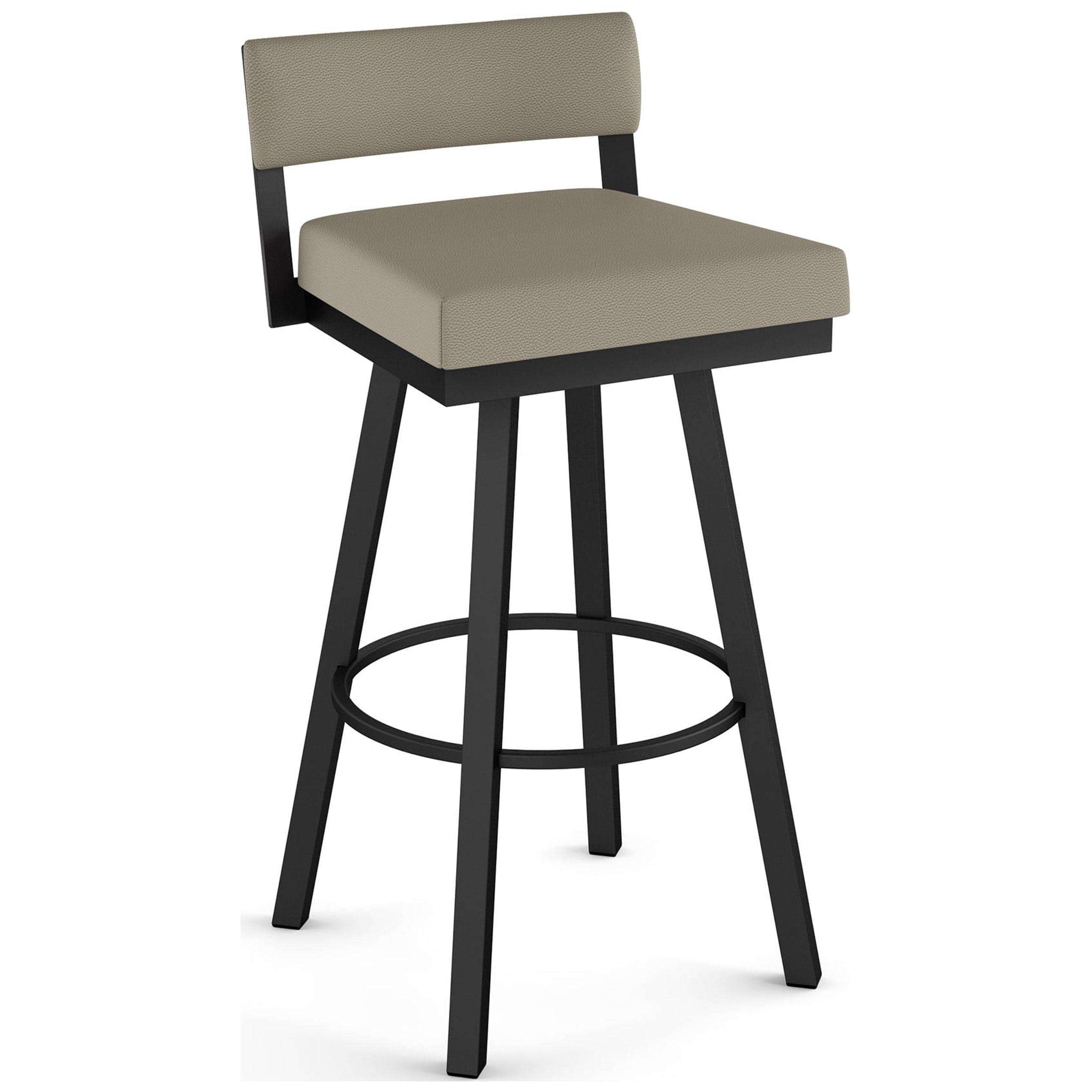 Greige Faux Leather Swivel Counter Stool with Black Metal Frame