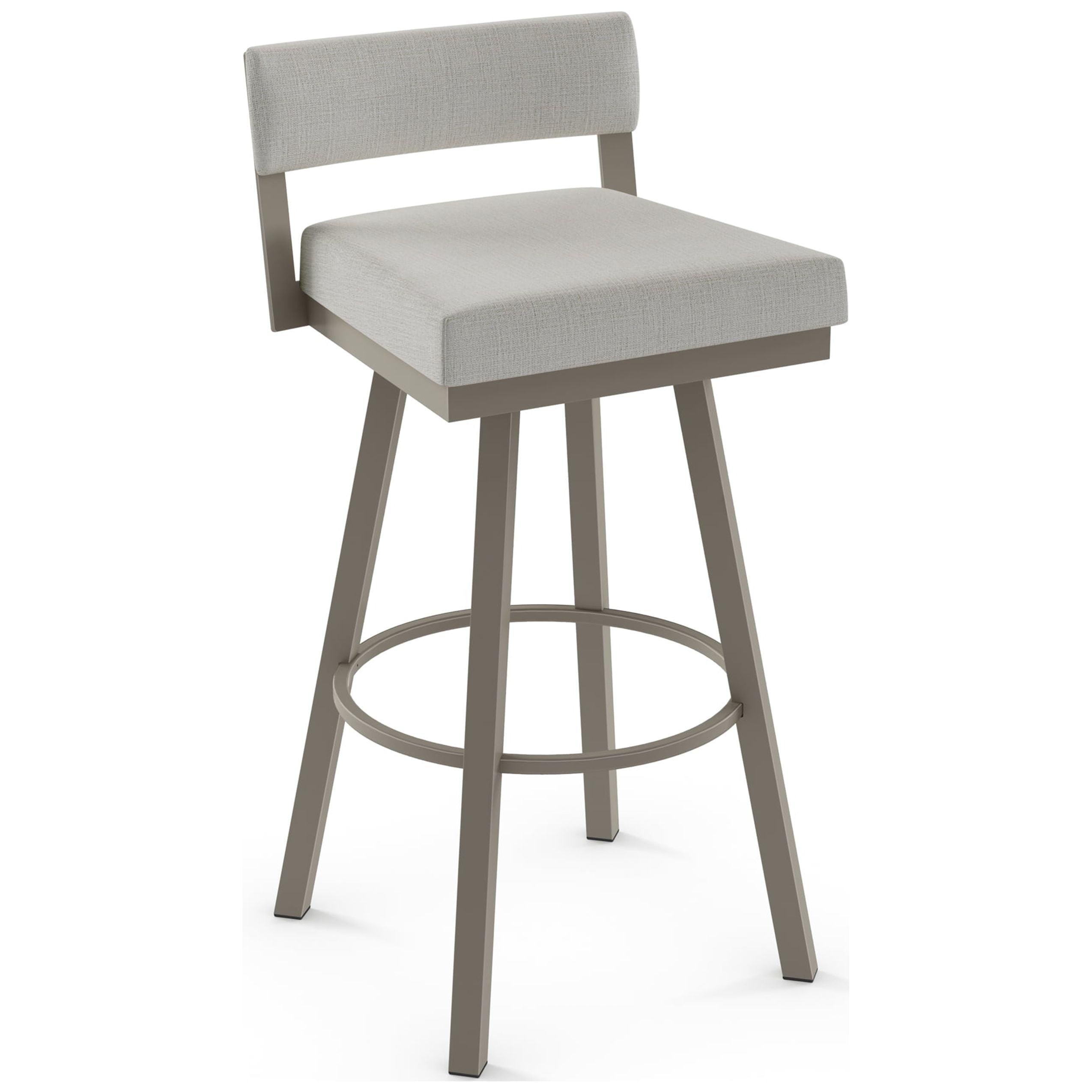 Swivel Metal Gray Counter Stool with Low Backrest and Fabric Seat