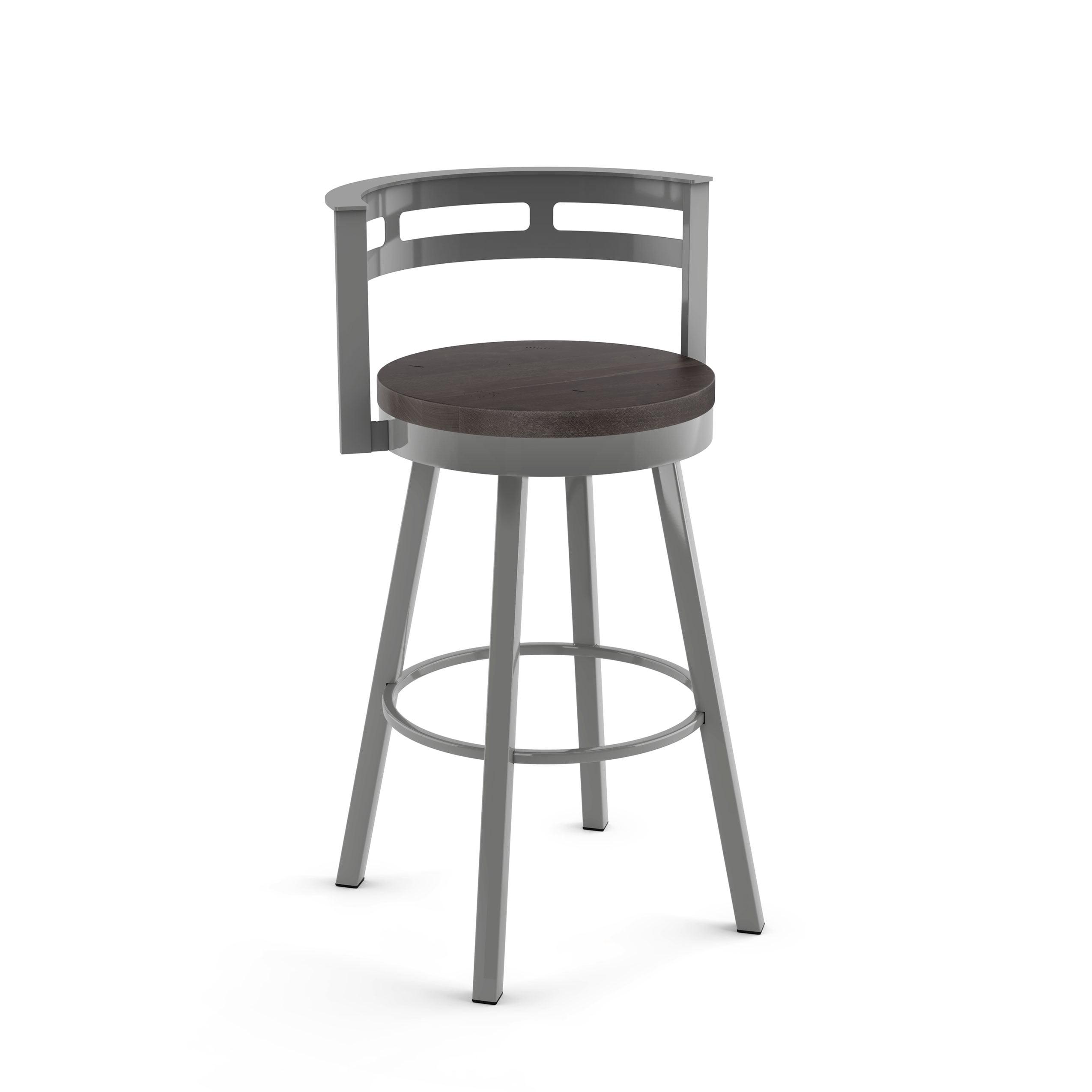 Dark Grey Distressed Wood and Glossy Grey Metal Swivel Counter Stool