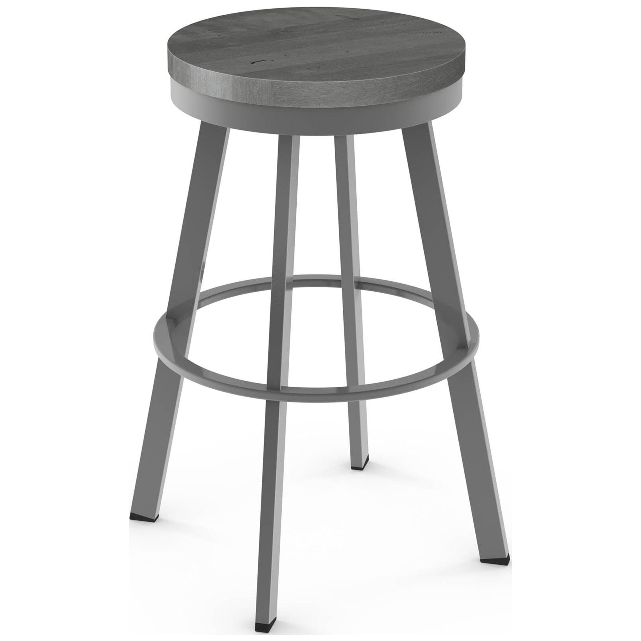 Amisco Warner 26 In. Swivel Counter Stool - Grey Distressed Wood / Metallic Grey Metal