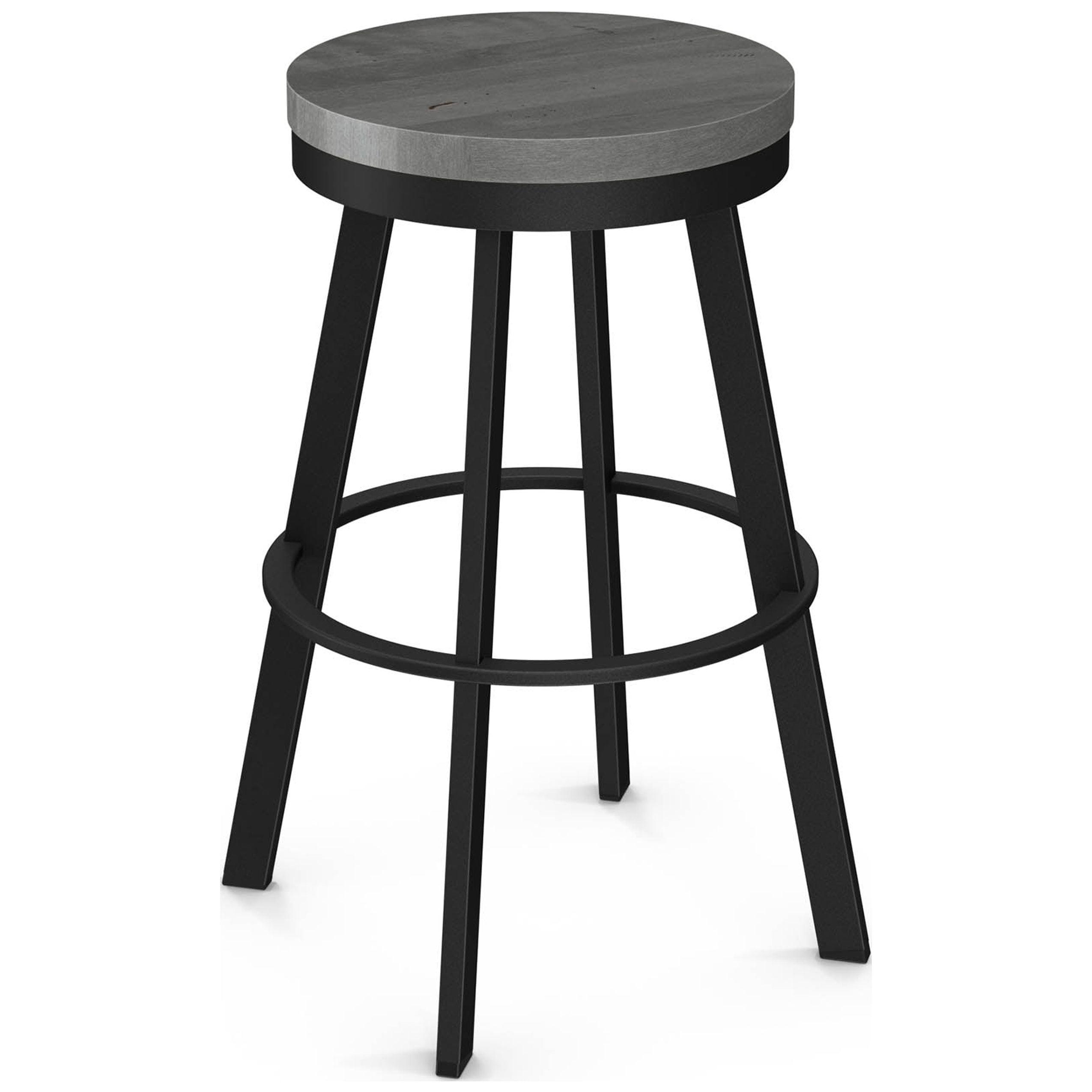 30" Grey Distressed Wood & Black Metal Industrial Swivel Barstool