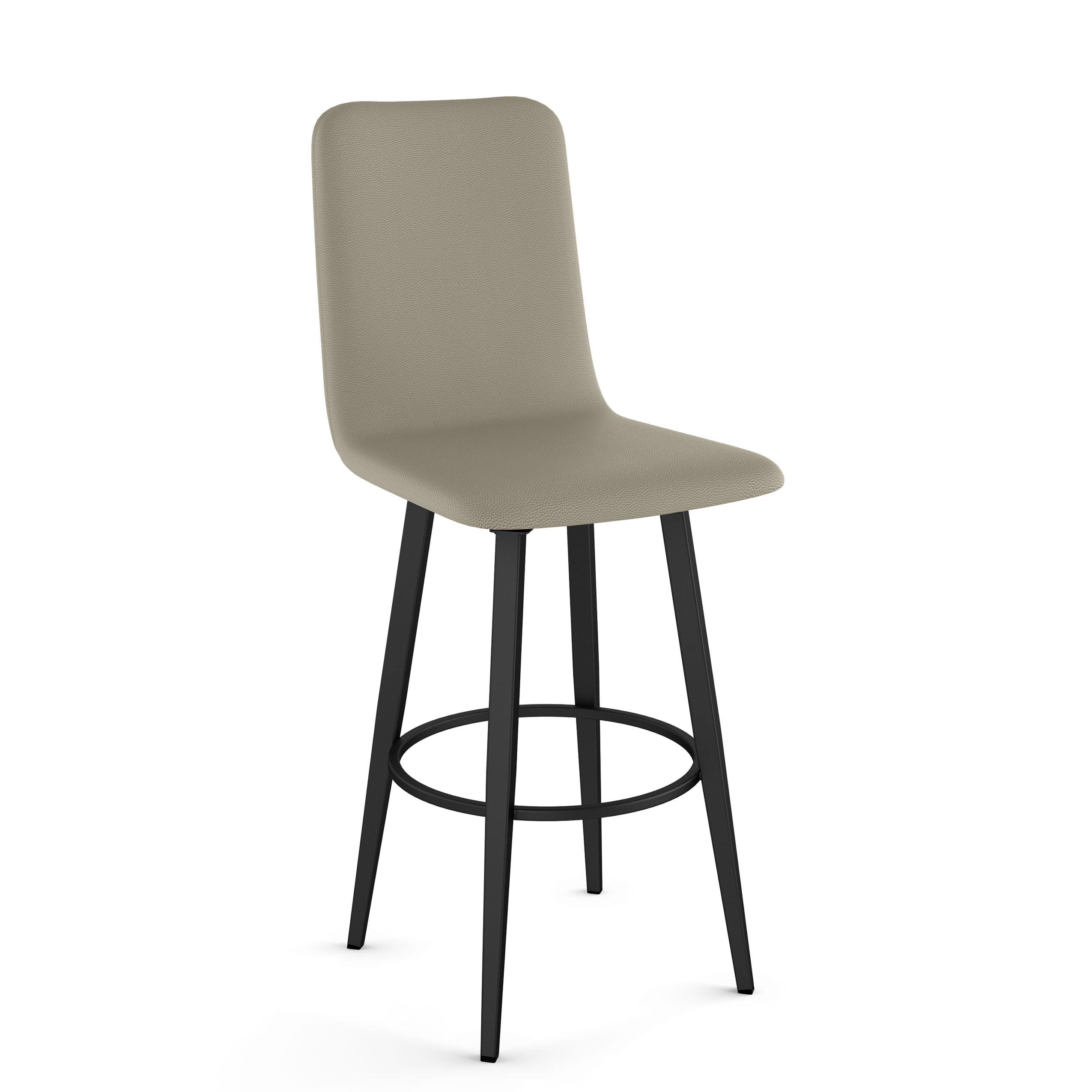 Greige Faux Leather Swivel Bar Stool with Black Metal Frame
