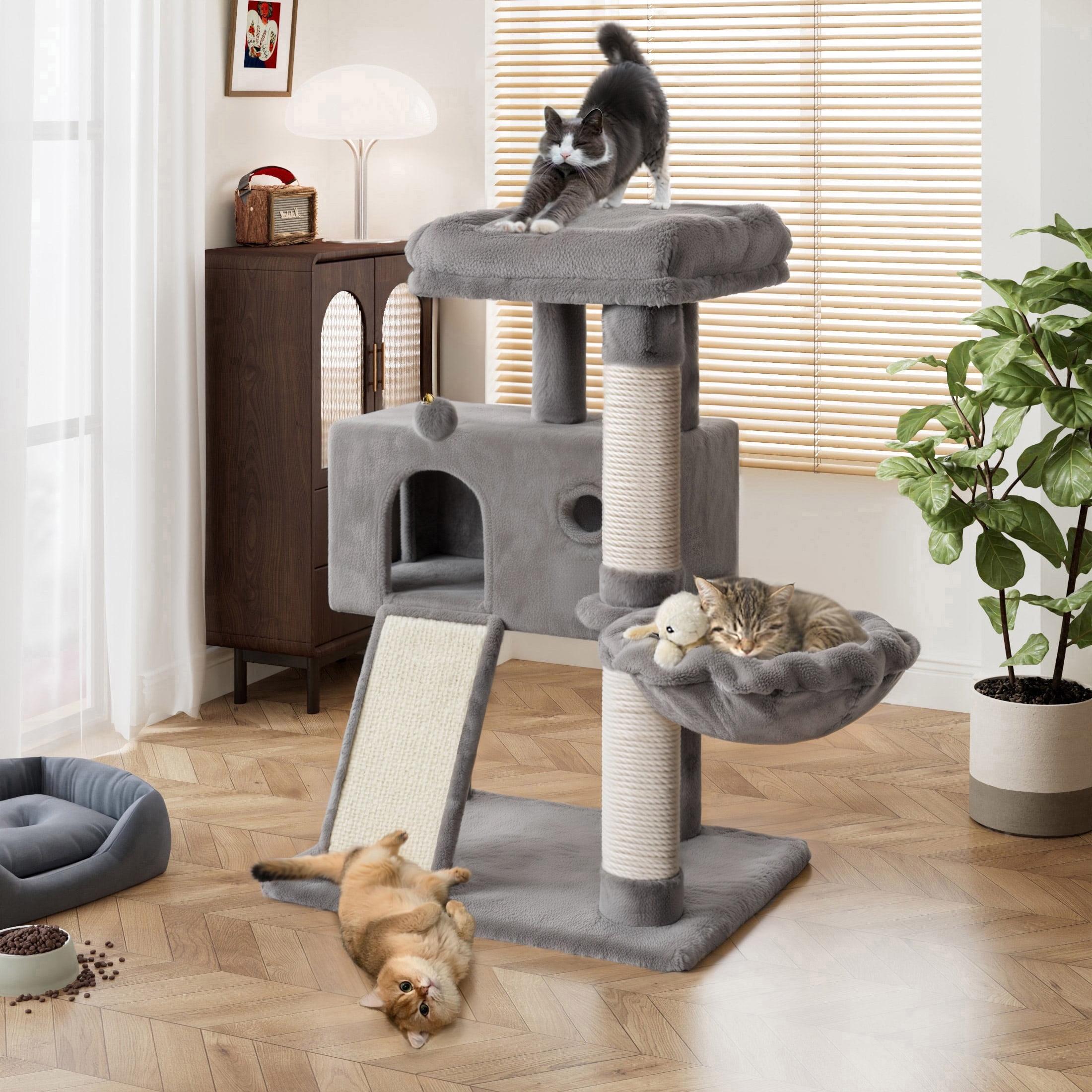 36" Small Cat Tower With Hammock, Sisal Scratching Posts, And Ramp, Perfect For Indoor Cats