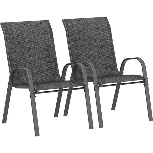 Amopatio Patio Chairs Set of 2, Outdoor Stackable Dining Chairs for All Weather, Breathable Garden Outdoor Furniture for Backyard Deck, Black