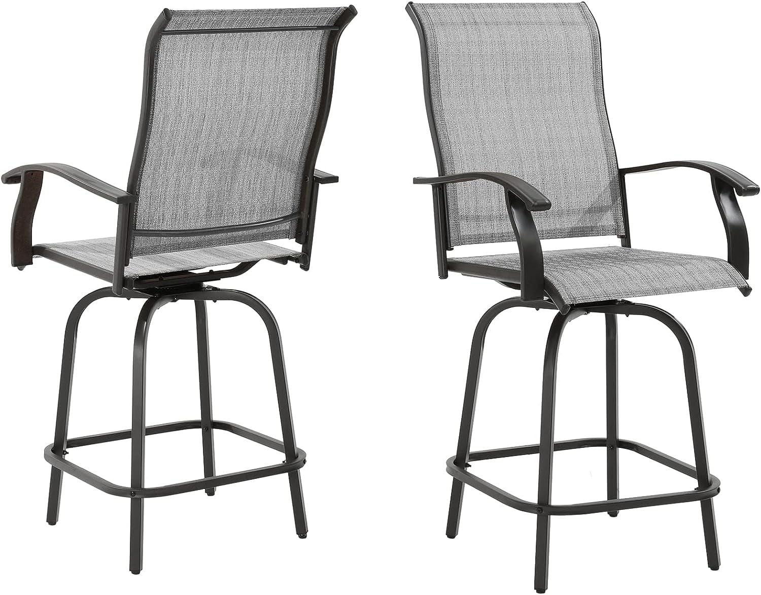 Amopatio Patio Swivel Bar Stools Set of 2, Outdoor Bar Height Patio Chairs for Backyard, Pool, Garden, Deck with High Back and Armrest, All-Weather Mesh, 300lb Capacity, Light Gray