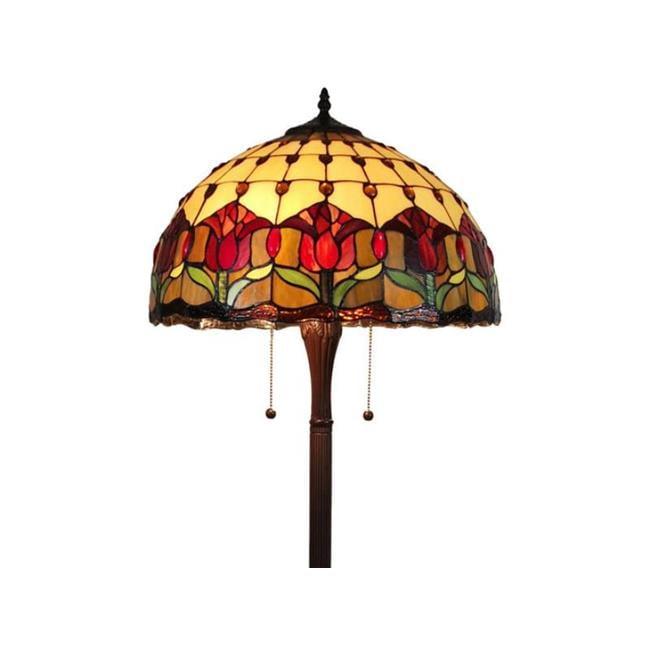 Tiffany Style Stained Glass Bronze Floor Lamp with Floral Print