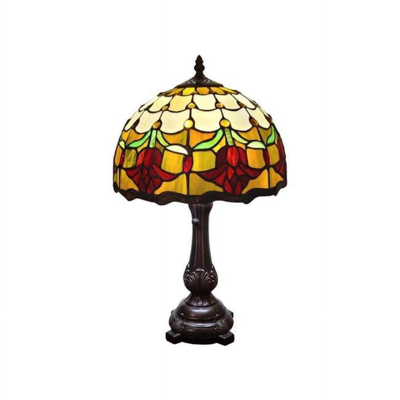 Tulip Bloom 19" Bronze Tiffany Style Stained Glass Table Lamp