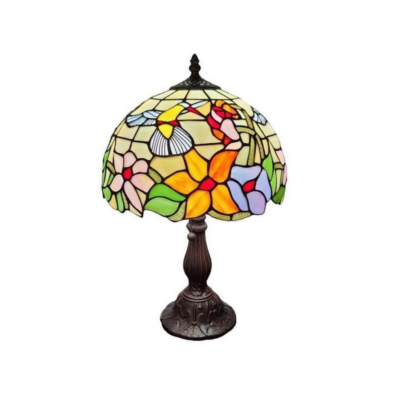 19" Multi-Color Stained Glass Floral Nightstand Lamp