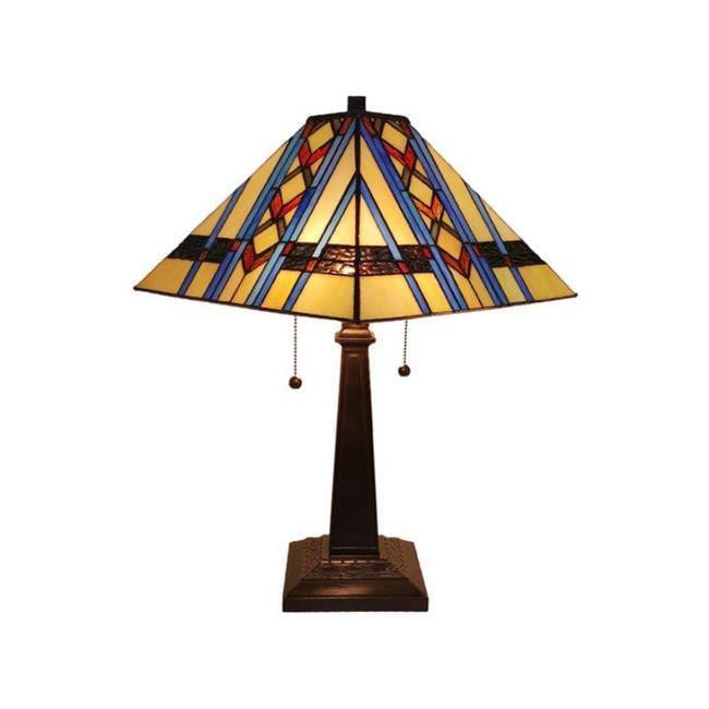 Tiffany-Inspired 21" Blue Stained Glass Mission Table Lamp