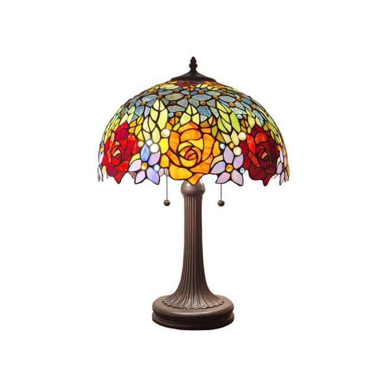 23" Bronze Tiffany Style Stained Glass Table Lamp