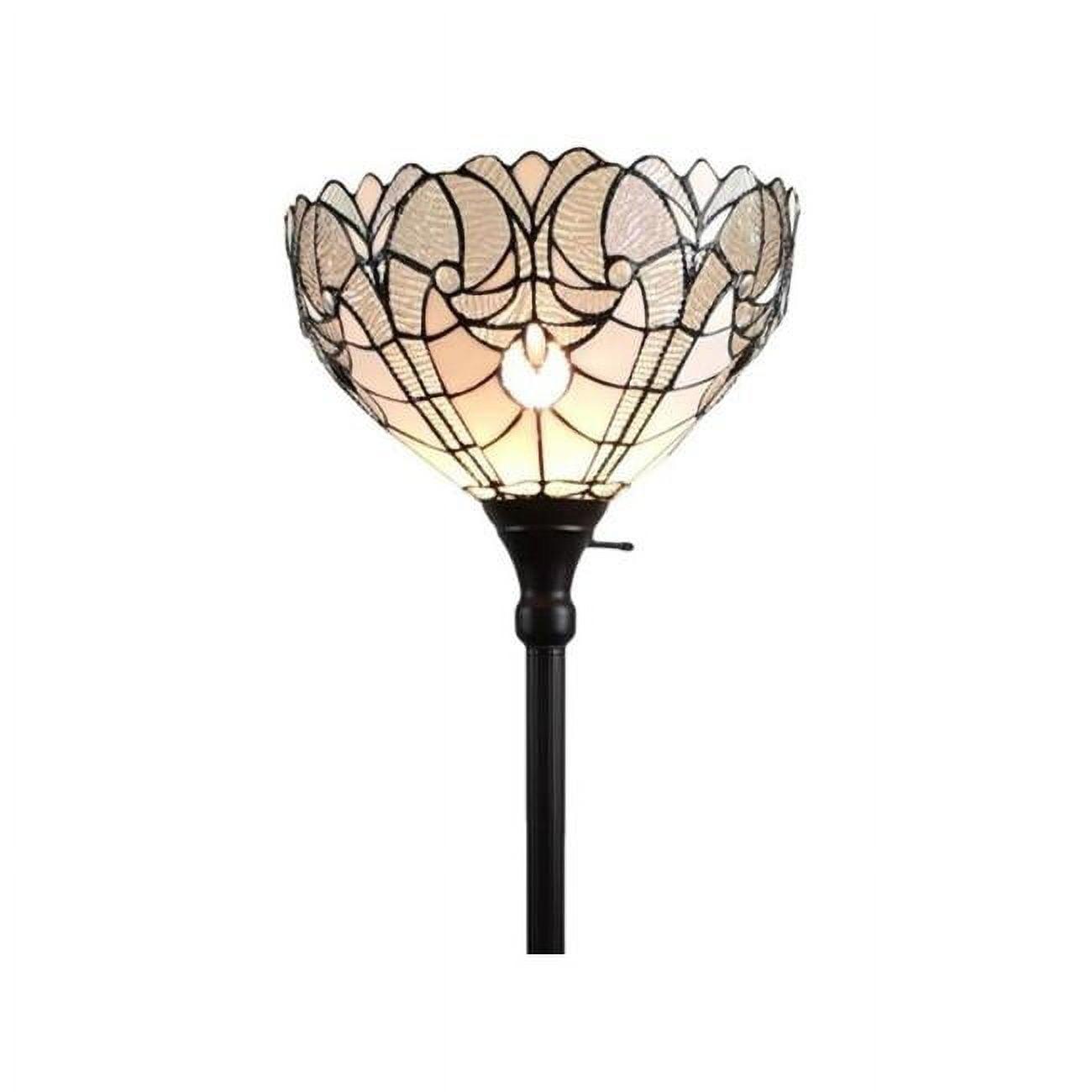 Elegant Tiffany-Style 72" White Stained Glass Torchiere Floor Lamp