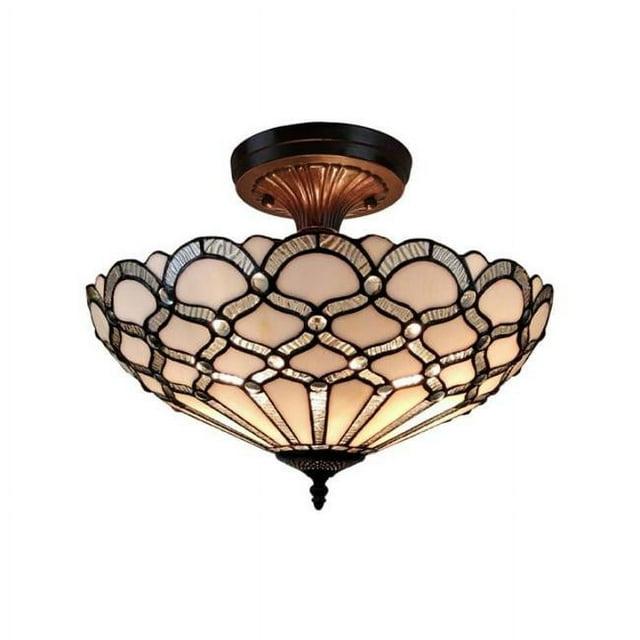 Amora Lighting Tiffany Style Ceiling Fixture Lamp Jeweled 17" Wide Stained Glass White Bedroom Hallway Gift AM108CL17B