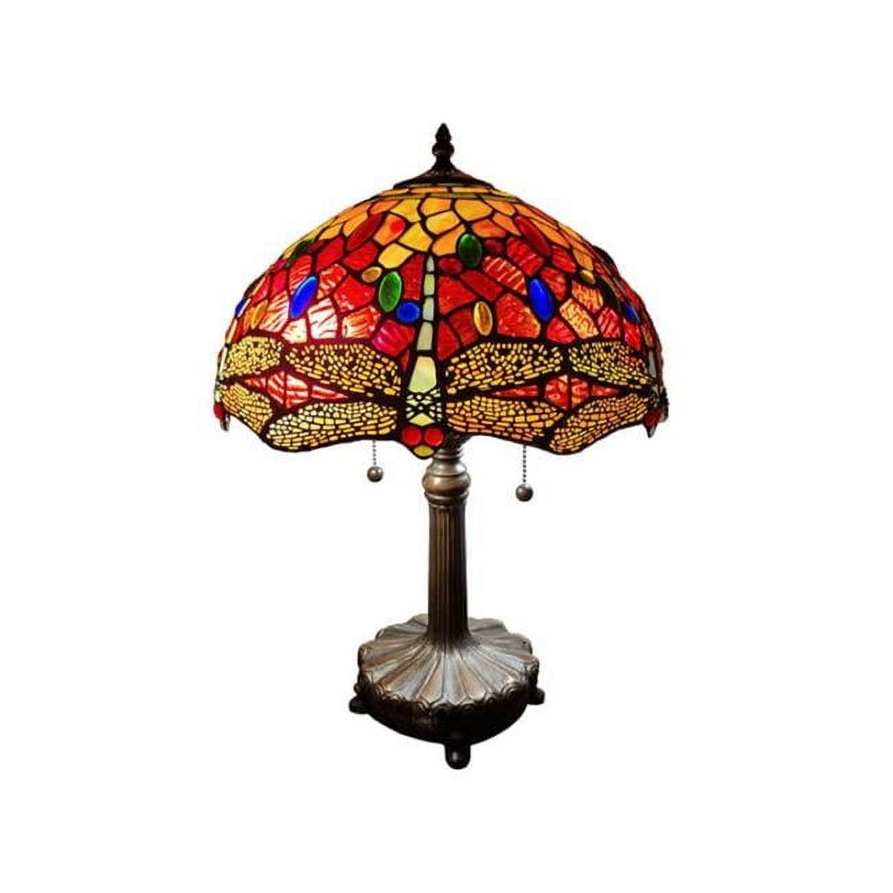 Elegant Bronze Dragonfly 14" Stained Glass Table Lamp