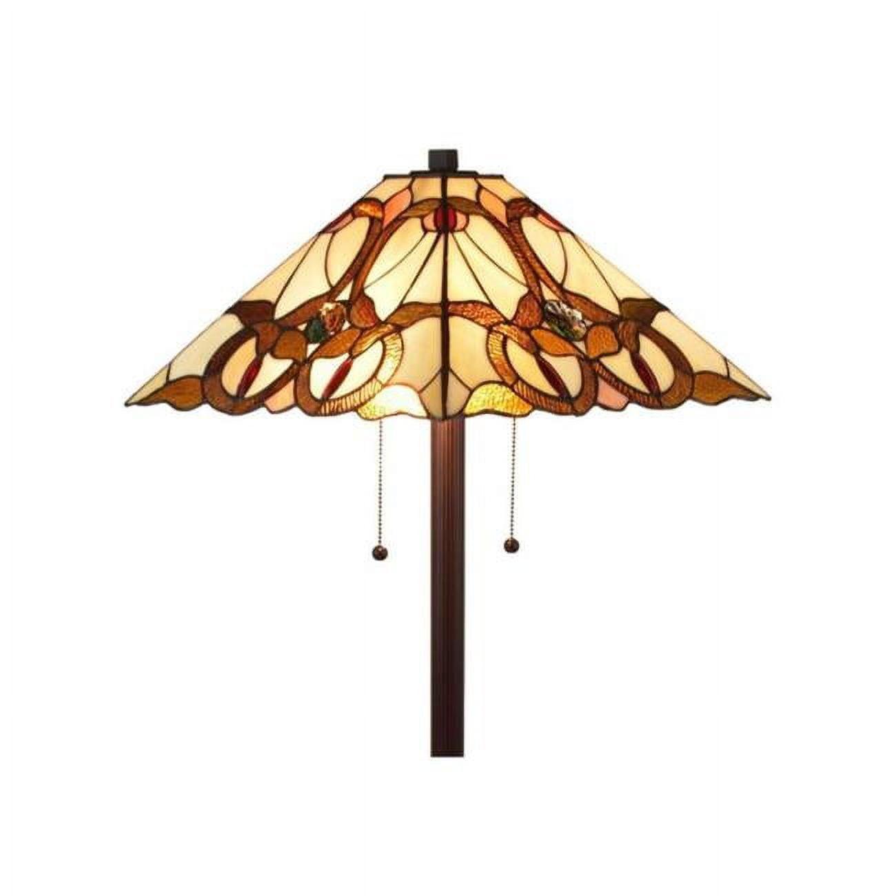 Antique Bronze Tiffany-Style Stained Glass Floor Lamp