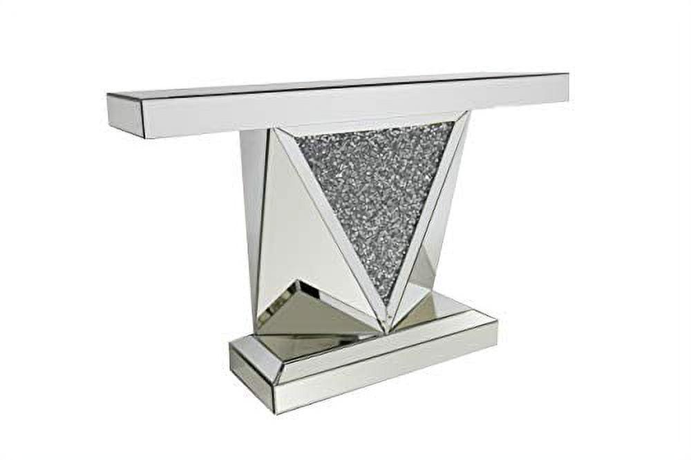 Silver Mirrored Rectangular Sofa Table with Triangle Detailing