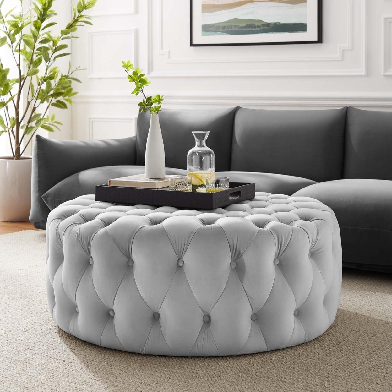 Amour Tufted Button Large Round Performance Velvet Ottoman by Modway