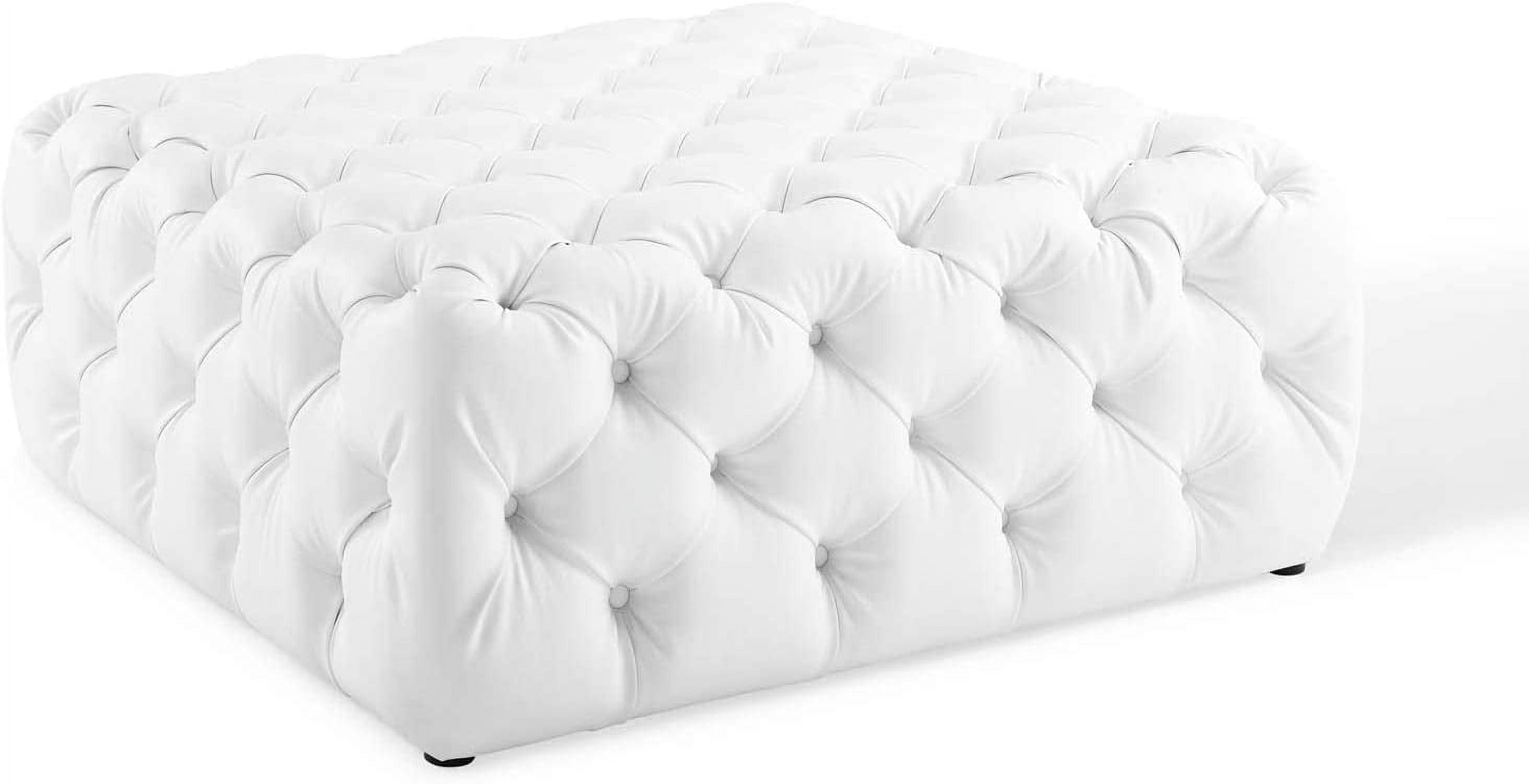 White Tufted Vegan Leather Large Square Ottoman