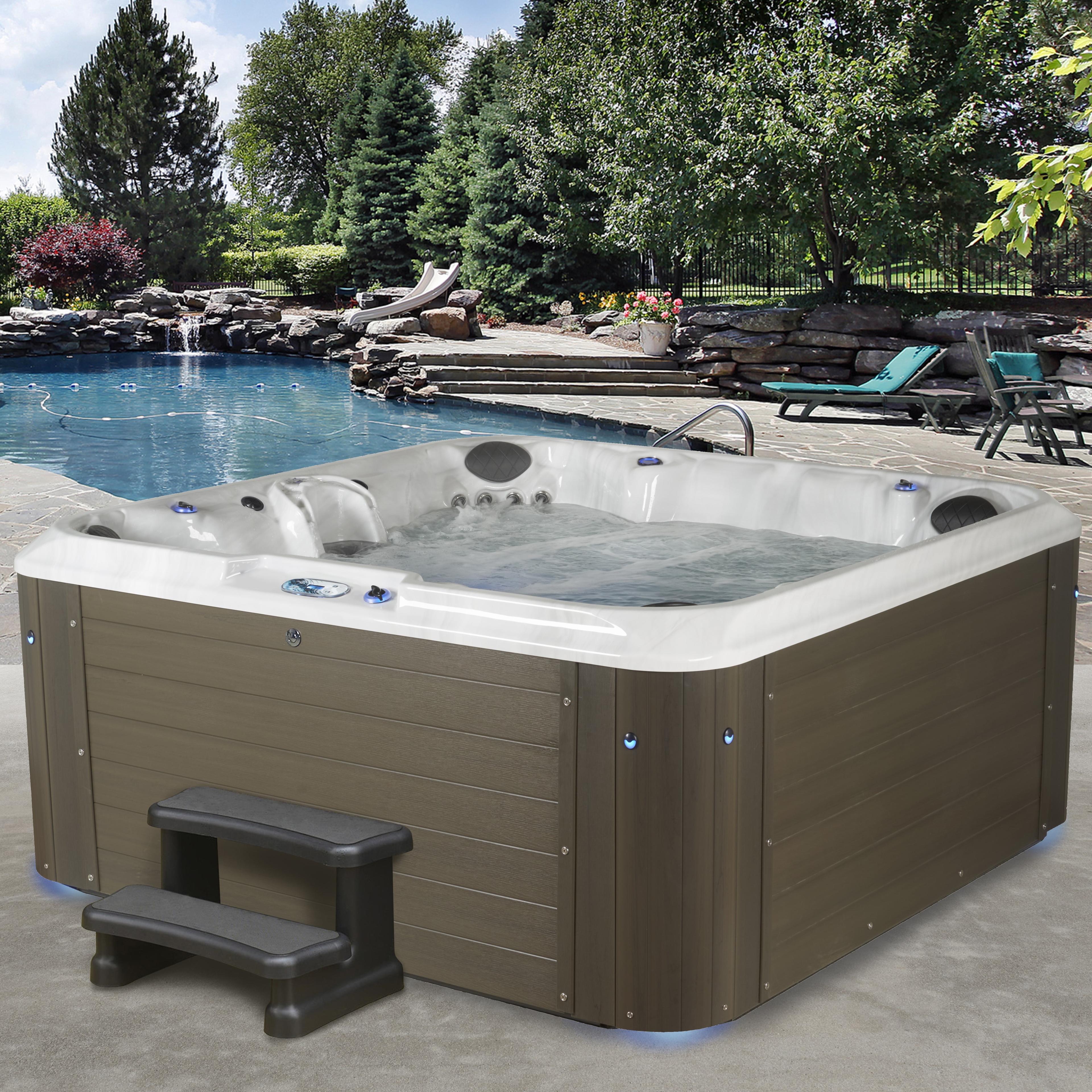 Amplified 6-Person Square Grey and White Hot Tub with 100 Jets