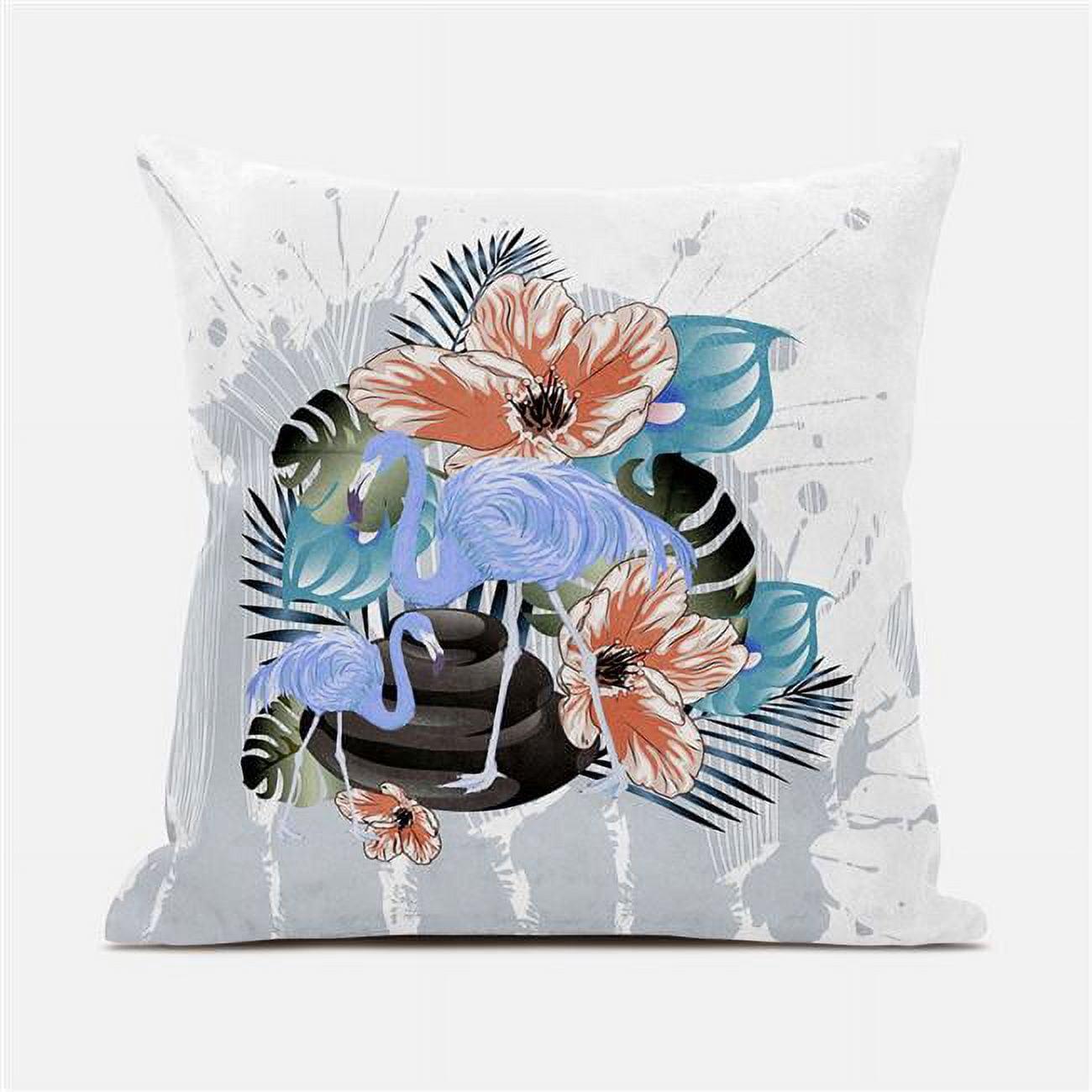 Flamingo With Flower Indoor/Outdoor Reversible Throw Pillow