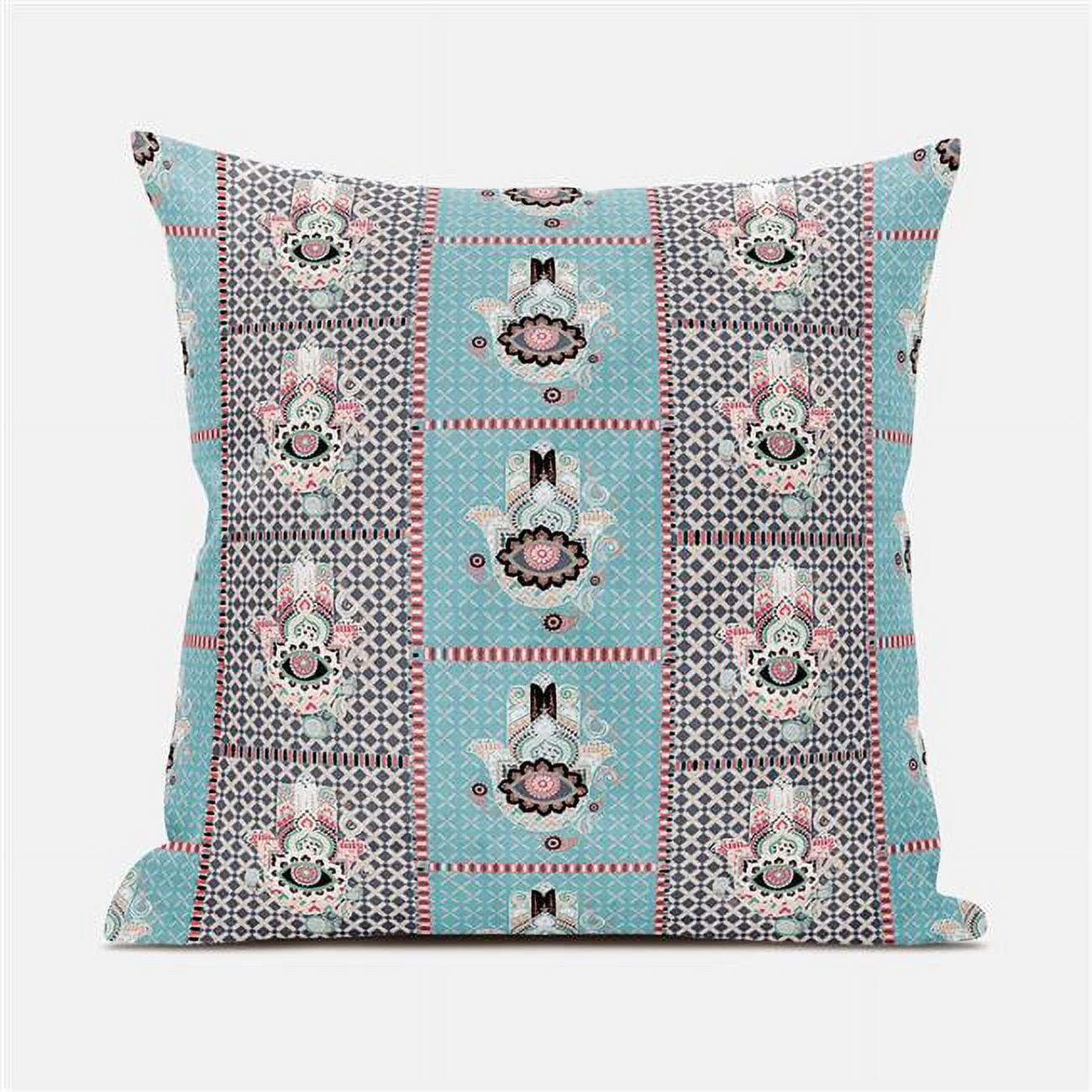 Mint and Black Hamsa Hand Paisley Square Pillow