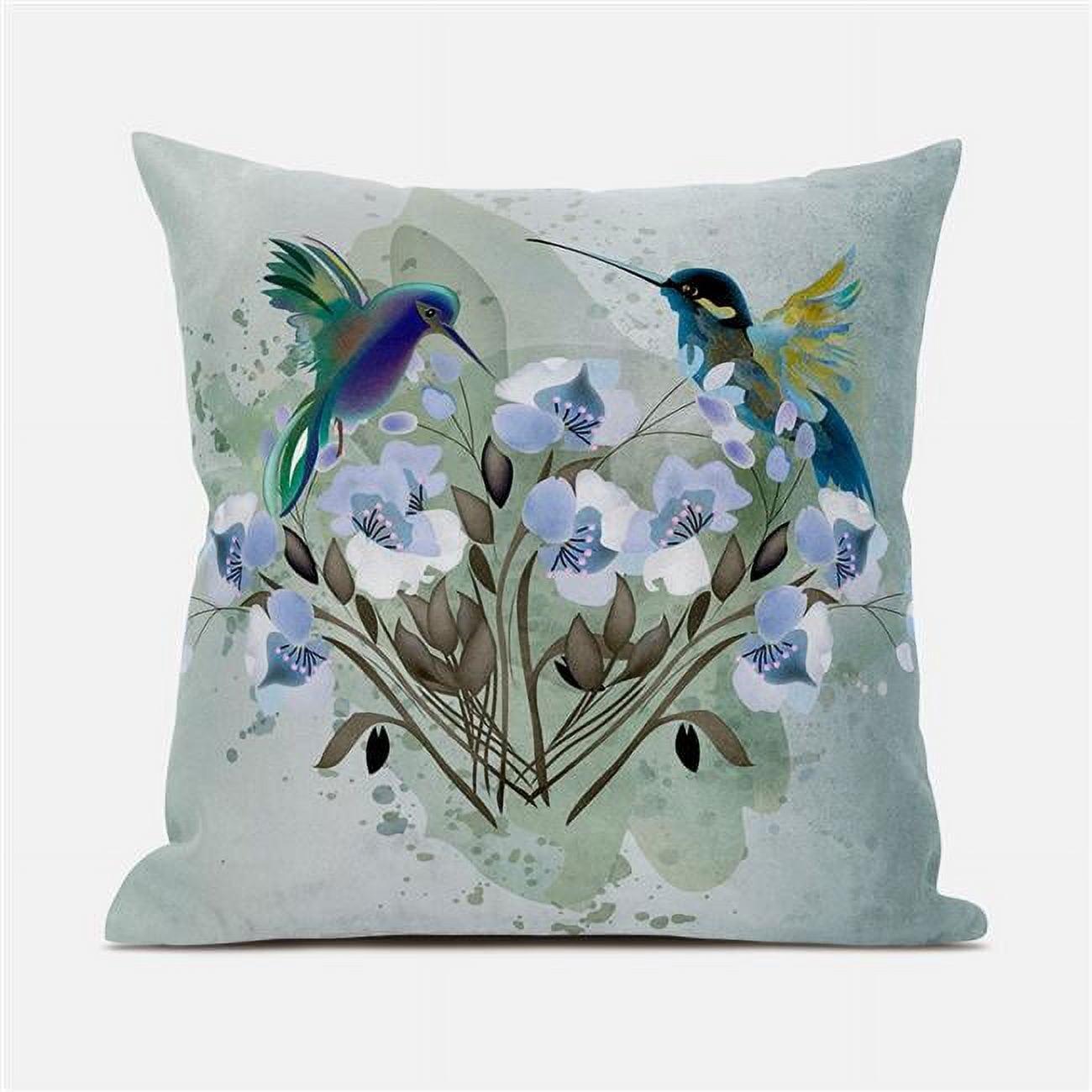 Hummingbird Love Green Blue 16" Square Indoor/Outdoor Pillow