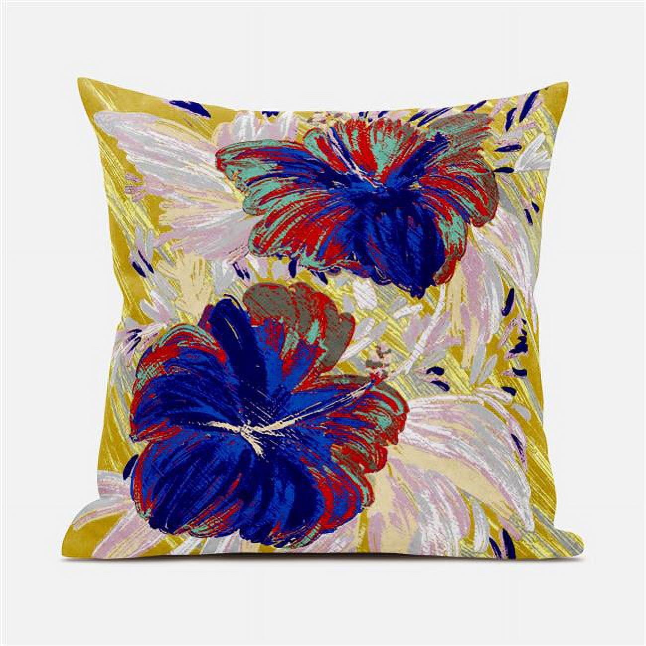 Vibrant Yellow and Blue Floral 20" Square Outdoor Pillow