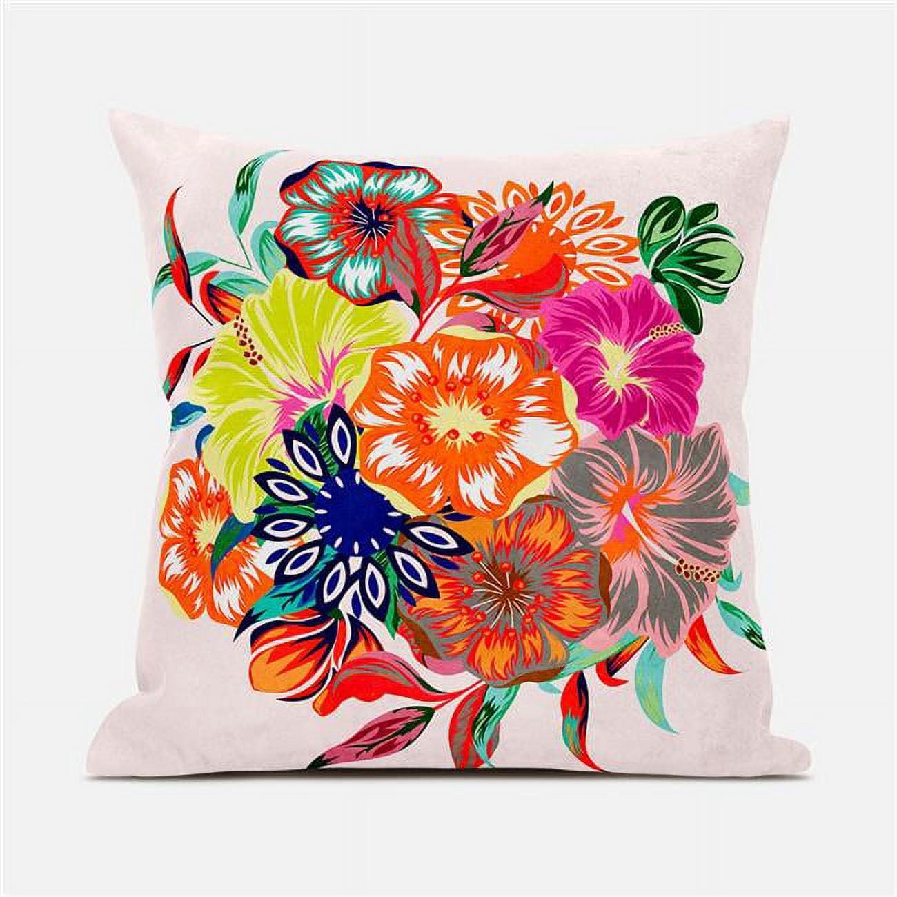 Vibrant Floral Faux Suede Square Throw Pillow 18x18