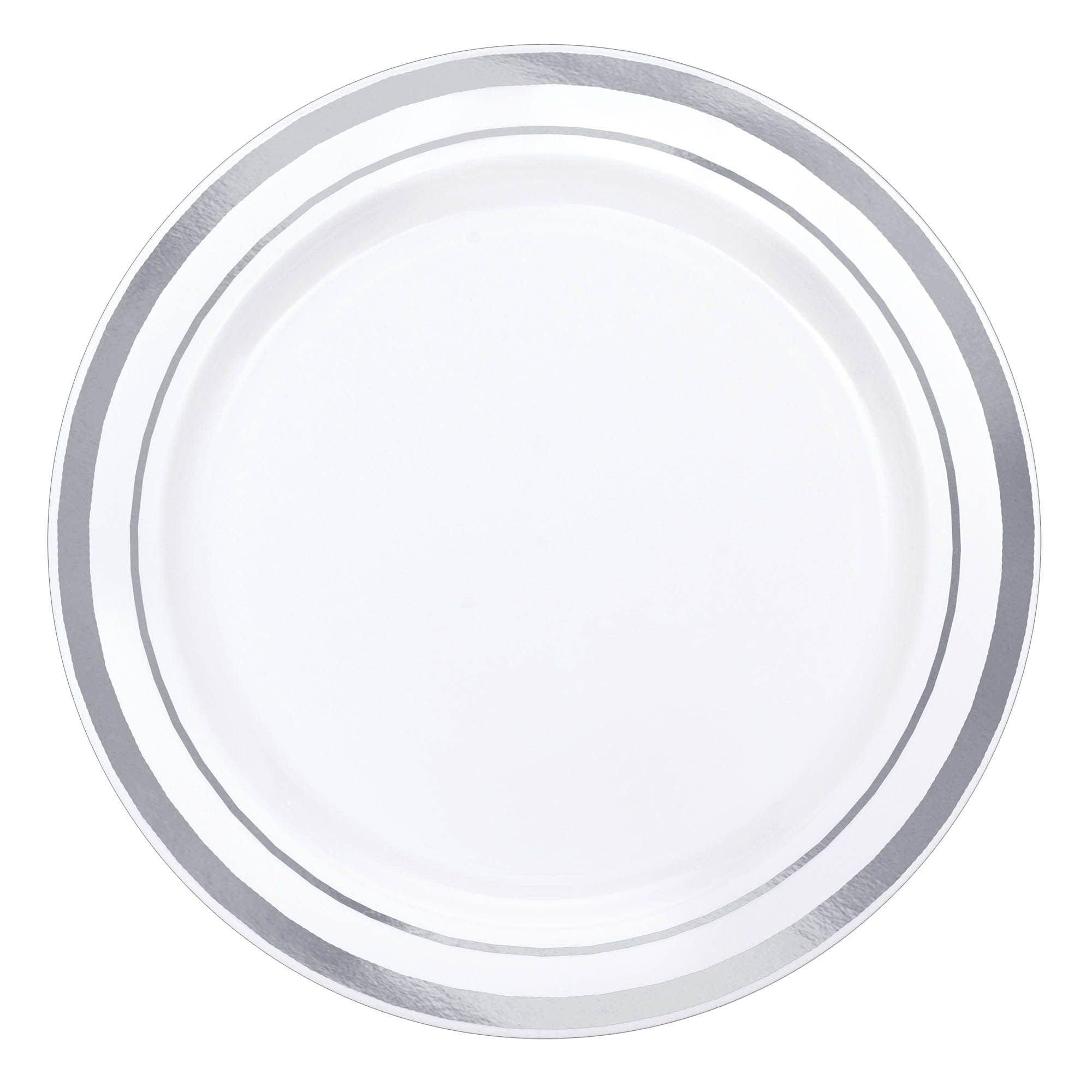 White and Silver Trim 6.25" Premium Plastic Plates