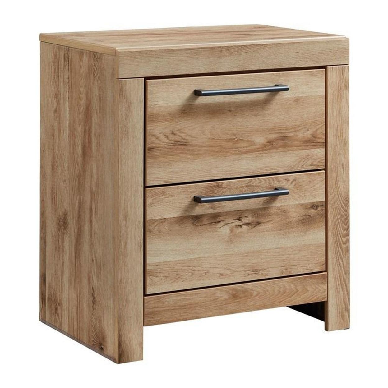 Amy Modern Chic 2-Drawer Nightstand with USB Ports, Natural Brown