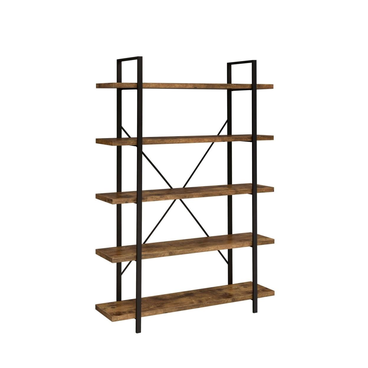 Ana 70 Inch Rustic Brown Wood and Metal Bookcase