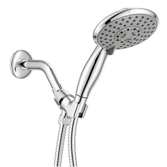 Ana Bath High-Pressure Anti-Clog 5-Inch 5- Setting Handheld Shower Head System + 96-Inch Stainless Steel Shower Hose (Chrome)