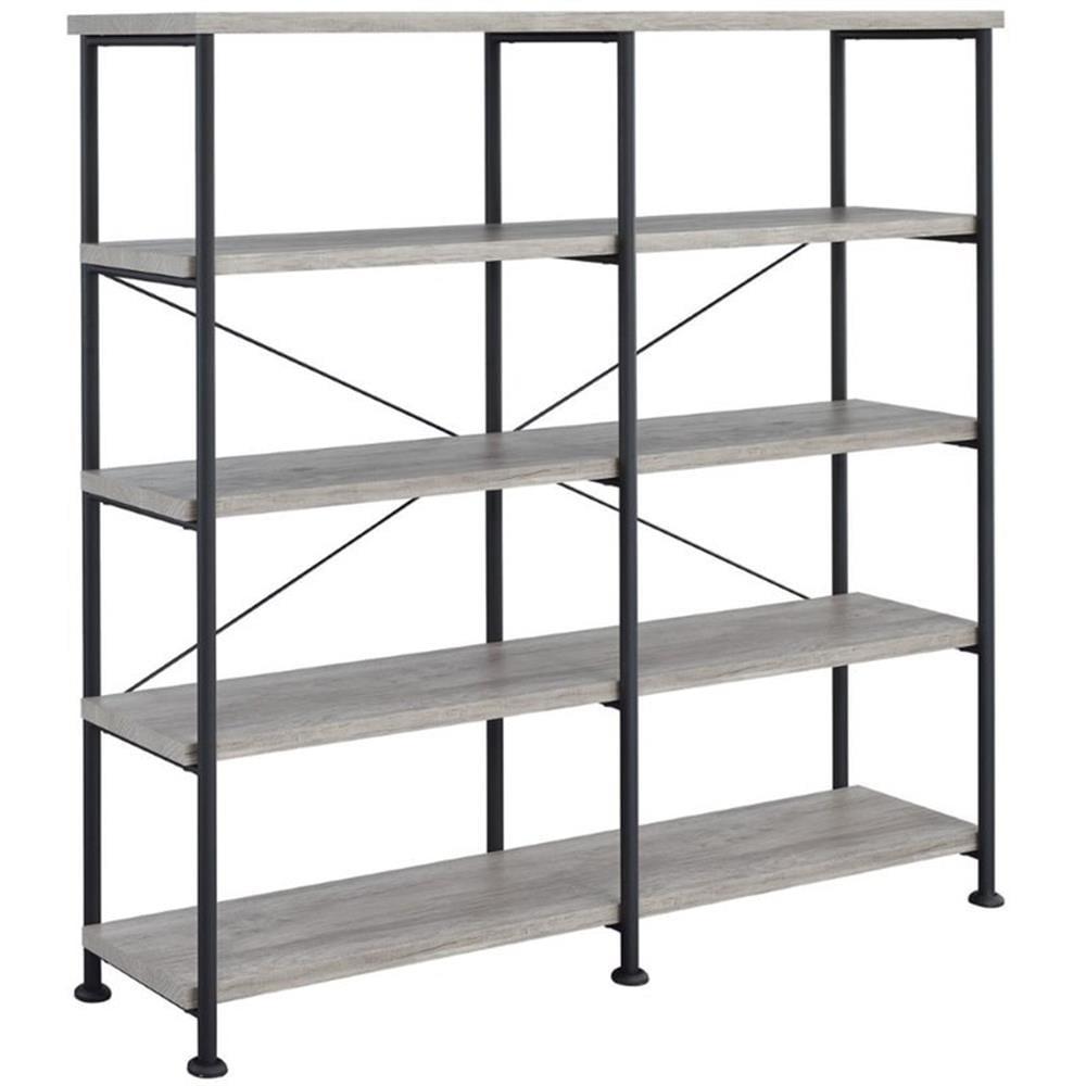 63" Analiese Double Bookcase with 4 Open Shelves in Gray Driftwood - Coaster