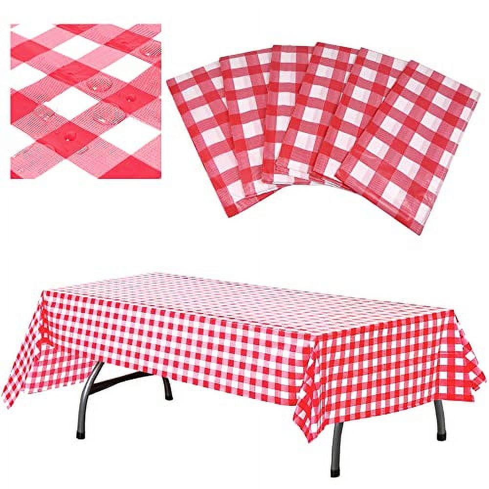 Red and White Rectangular Plastic Checkered Tablecloth Set