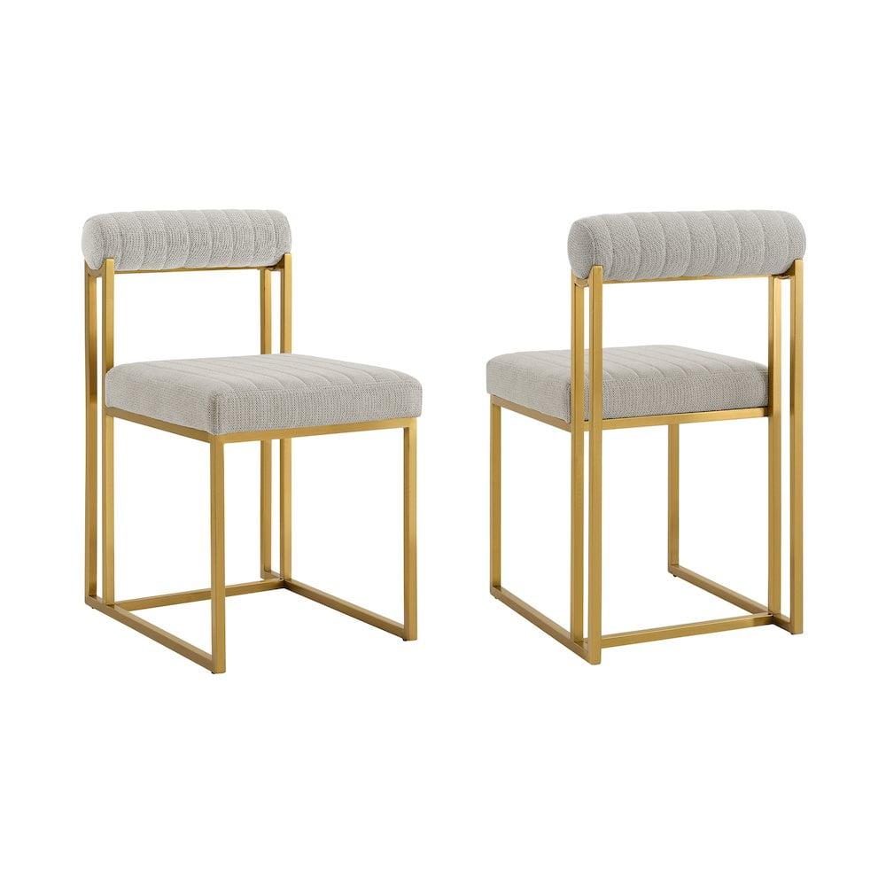 Armen Living Set of 2 Anastasia Brushed Stainless Steel and Fabric Dining Chairs Gold/Taupe