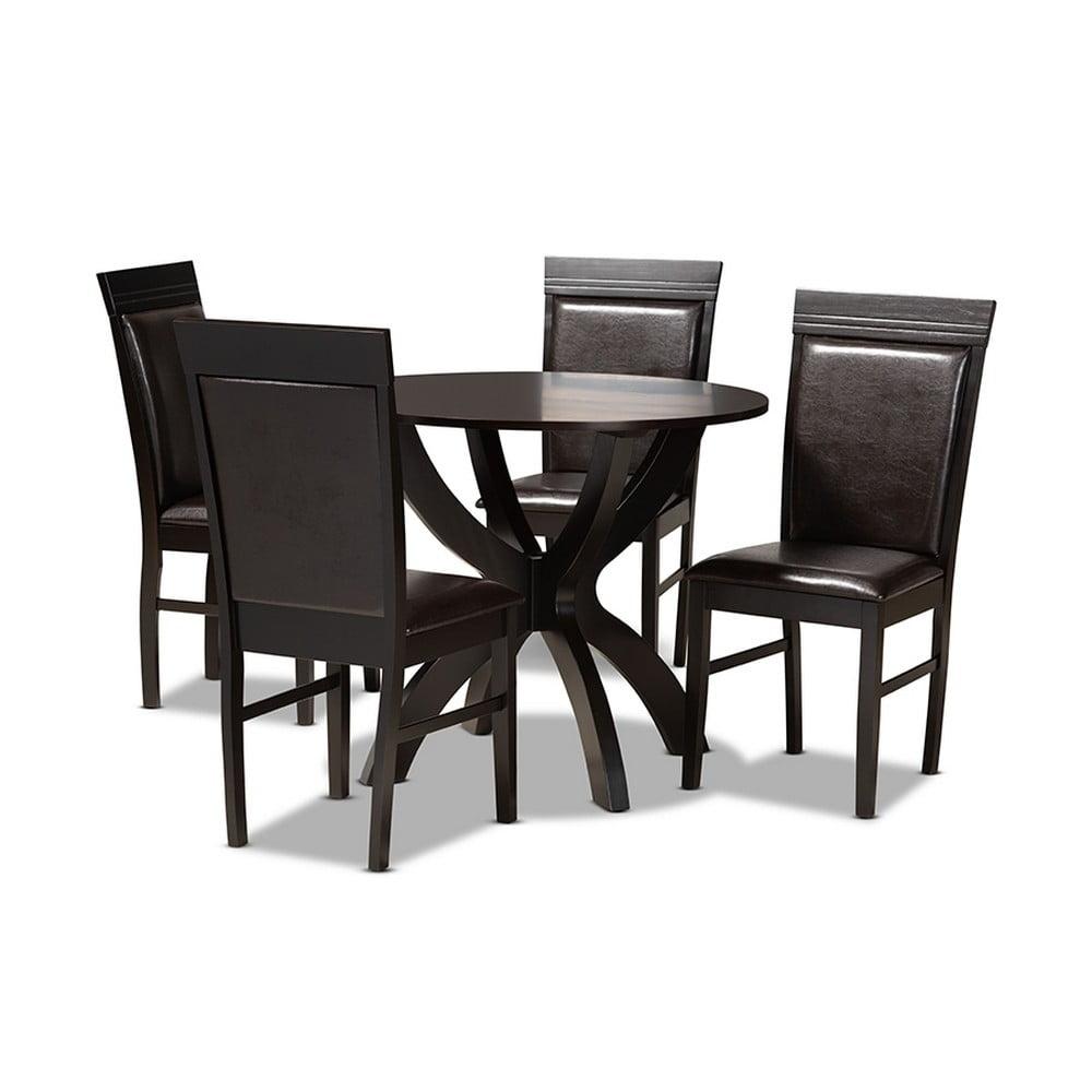 Ancel 5-Piece Dark Brown Faux Leather & Wood Modern Dining Set