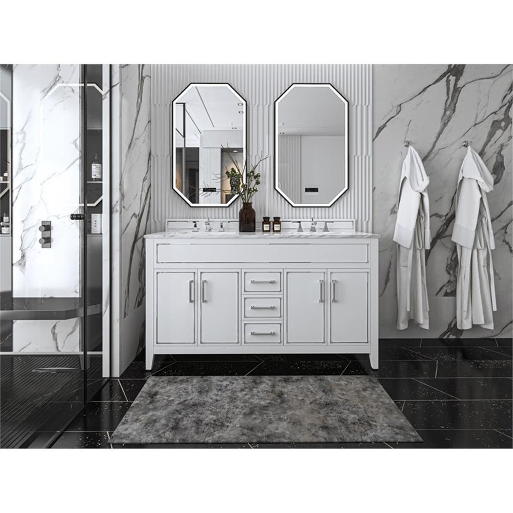 Aspen 60'' White Double Sink Bathroom Vanity with Marble Top