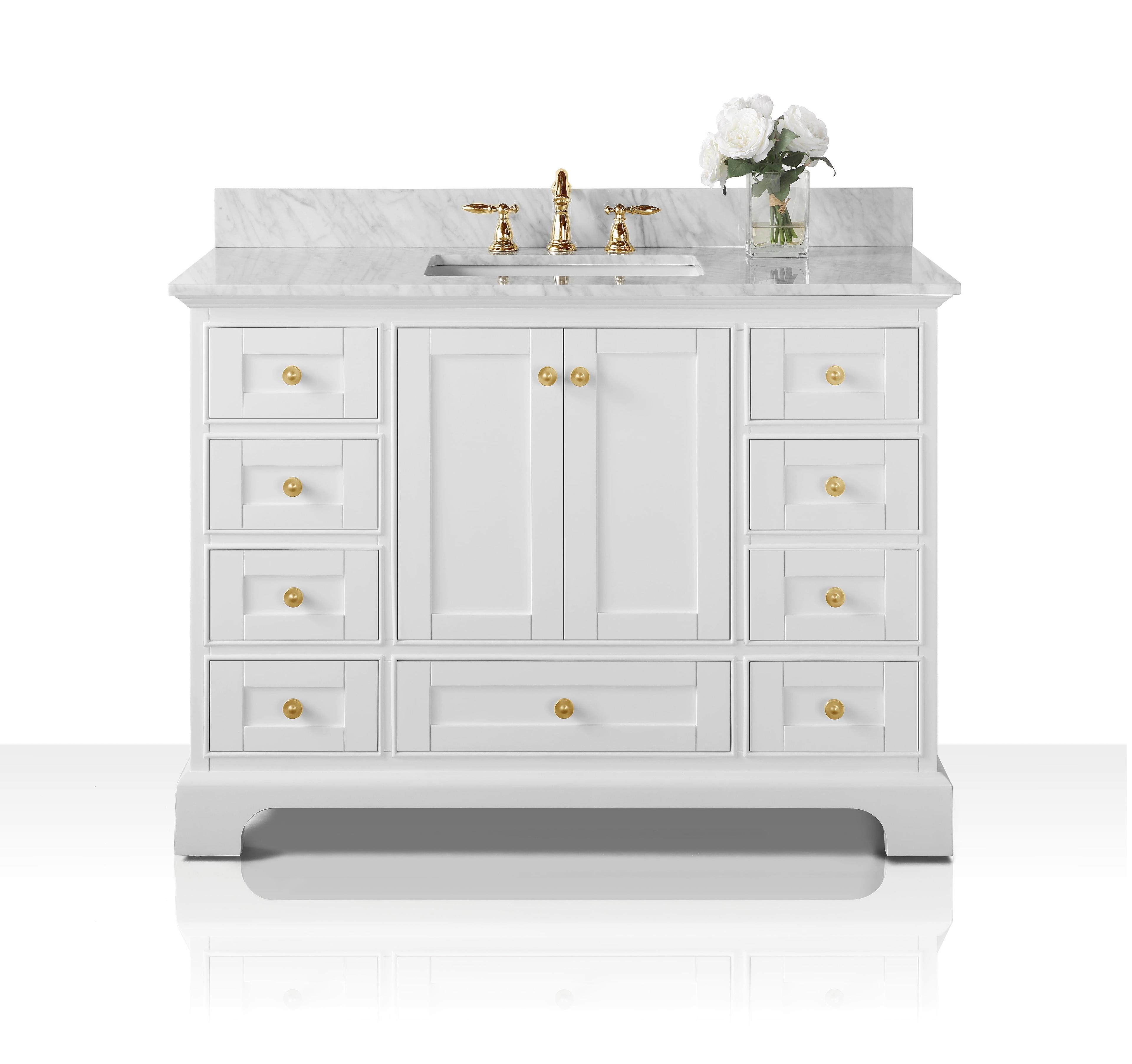 White 48-Inch Single Sink Vanity with Carrara Marble Top