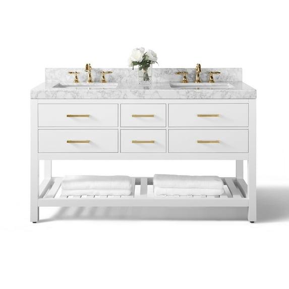 Ancerre Designs Elizabeth 60" Bathroom Vanity Set with Gold Hardware in White