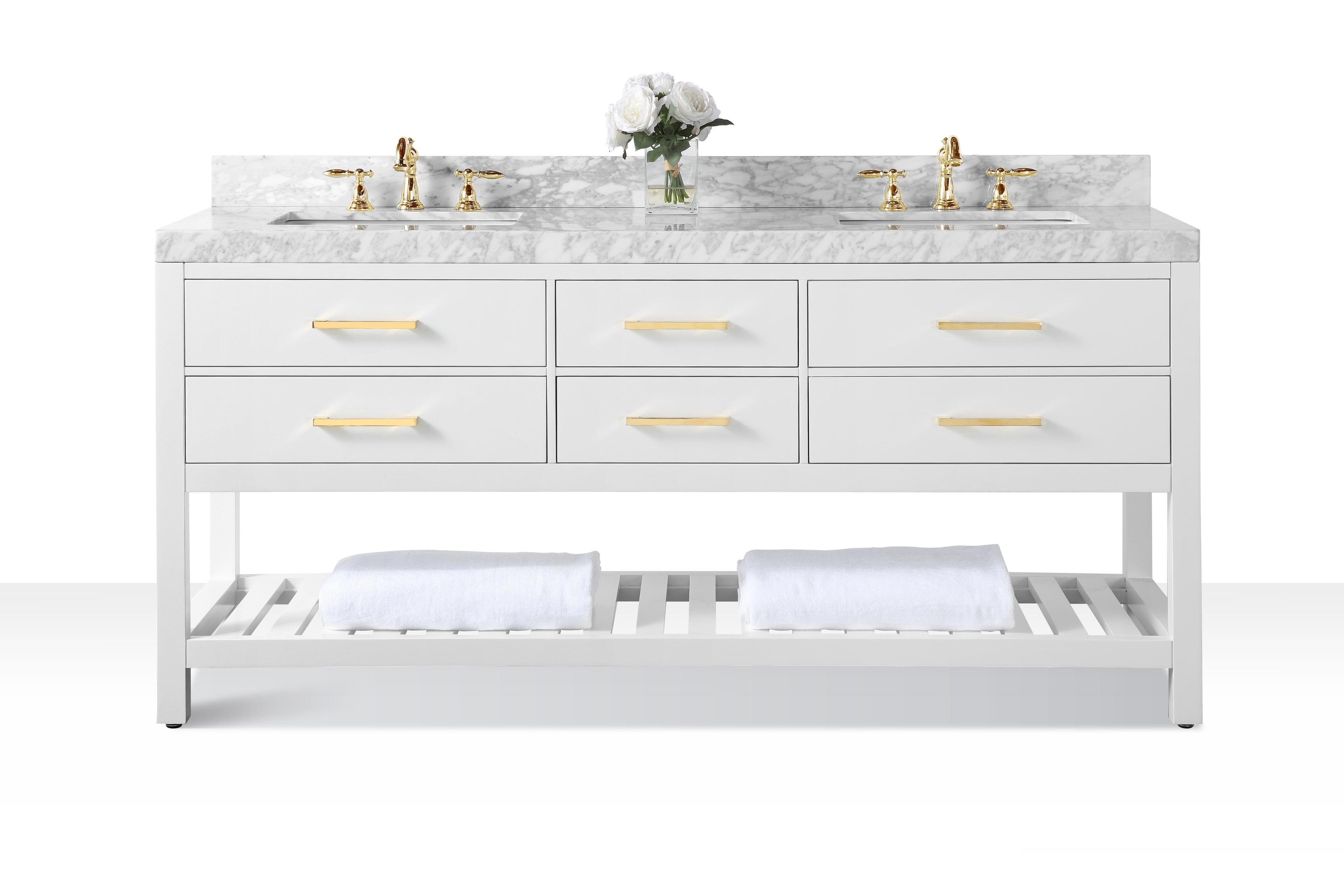 Ancerre Designs Elizabeth 72" Bathroom Vanity Set with Gold Hardware in White