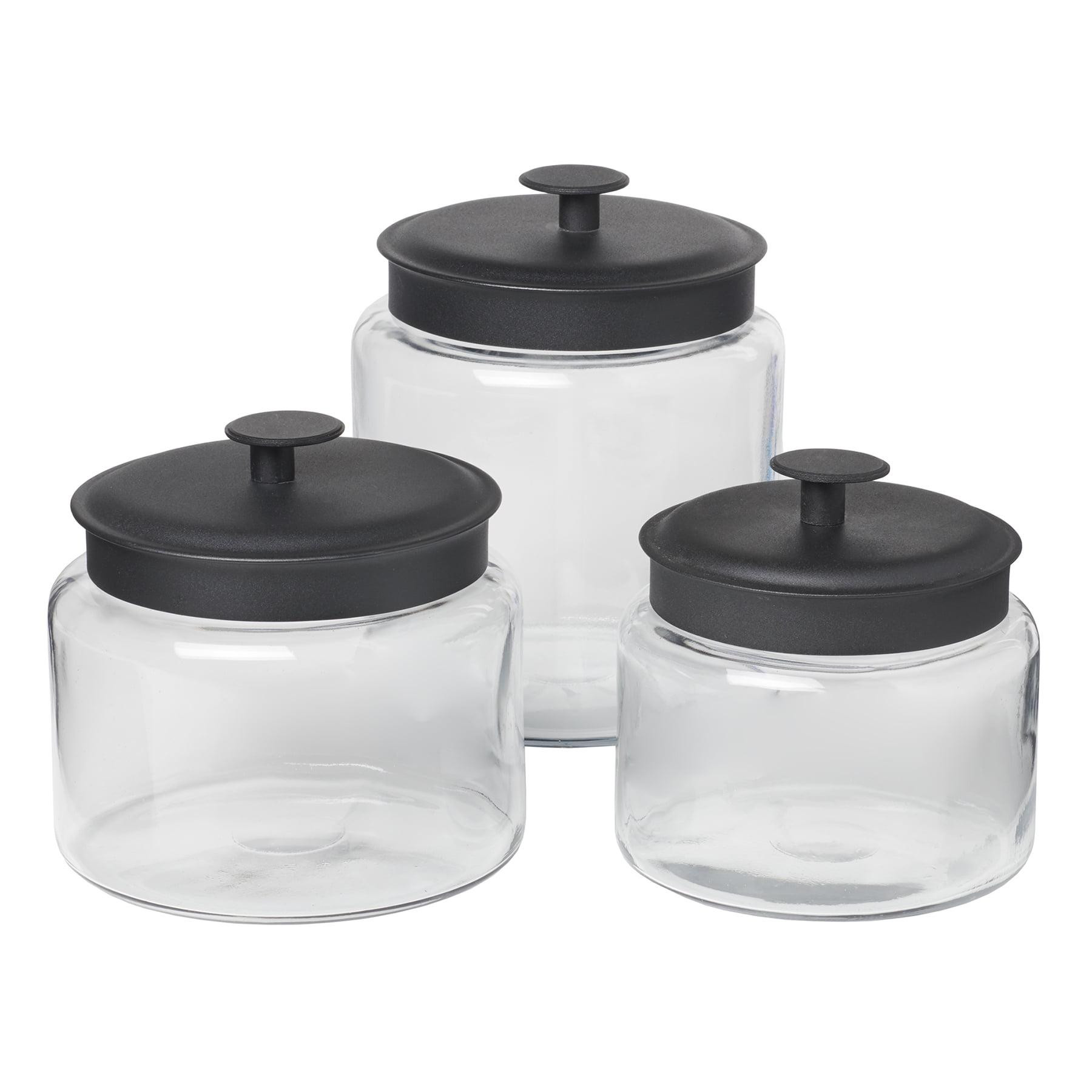 Montana Clear Glass Jars with Black Metal Lids, 3-Piece Set