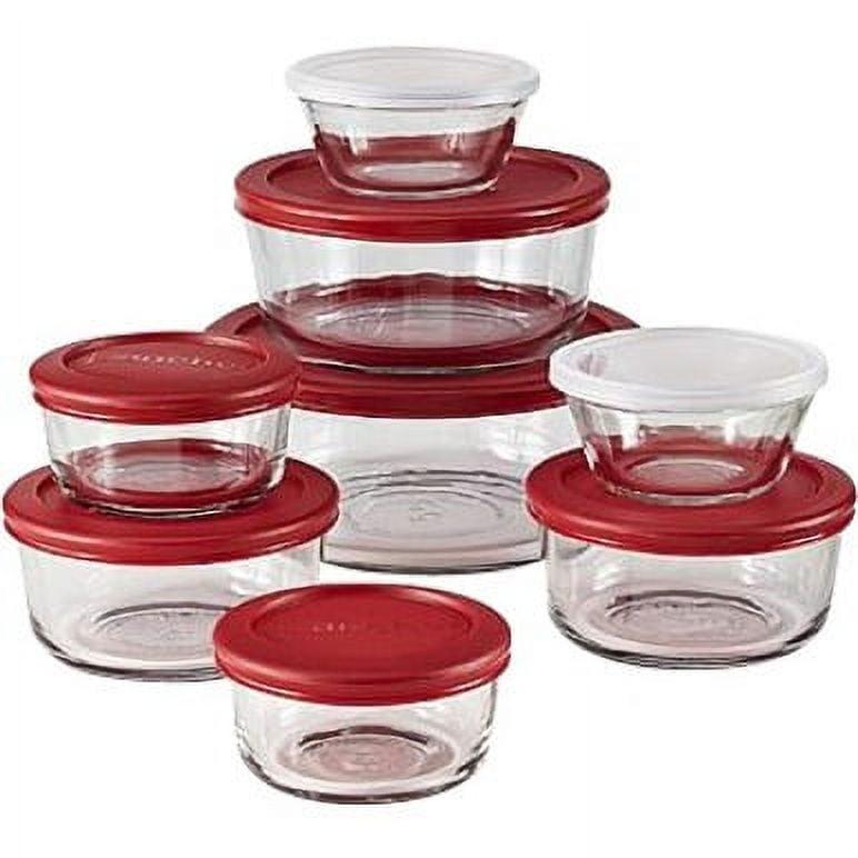 16-Piece Red Glass Food Storage Bowl Set with Lids