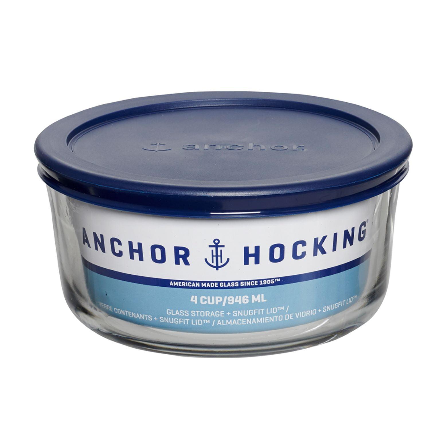 Anchor Hocking 4-Cup Clear Glass Storage Container with Blue Lid