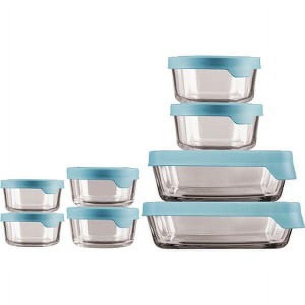 Anchor Hocking TrueSeal 16-Piece Glass Food Storage Set with Mineral Blue Lids